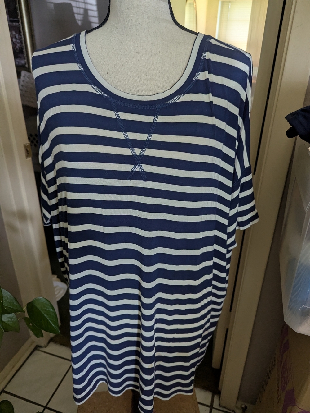 CAbi striped Navy and White Women’s Relaxed Tee.